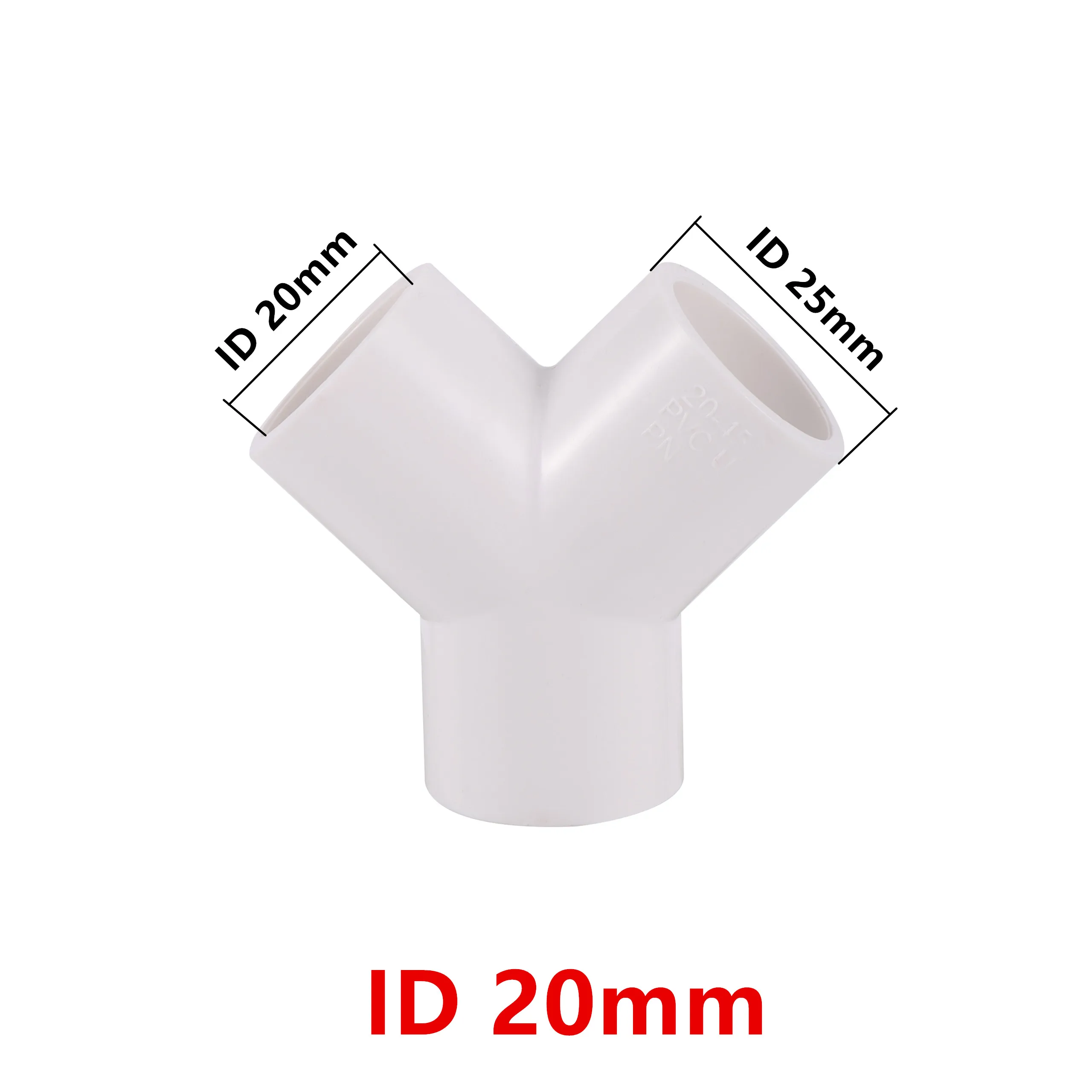 PVC 물 공급 튜브 조인트, Y 경사 3 방향 포크 플라스틱 수족관 파이프 피팅 어댑터, 흰색 티 커넥터, 20-32mm