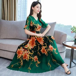 Summer Chiffon Dresses Women 2020 New Bohemia Beach Dress Fashion Ruffle Sleeve Printed Mid-long Dress Sundress Female Vestidos