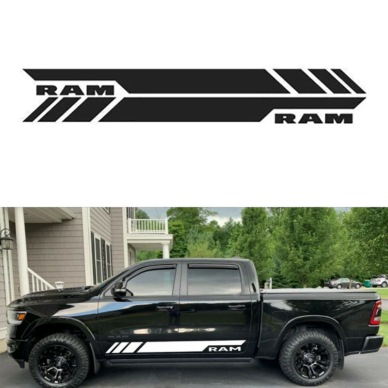 

For RAM 1500 2500 3500 Decal Sticker 2 PCS Side Racing Stripes Black Red Silver White