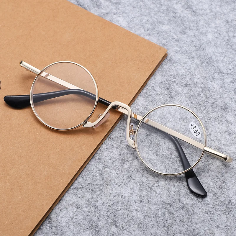 Vintage Small Round Anti-fatigue Reading Glasses Gold Silver Metal Computer Eyewear Ultralight Clear Magnifier