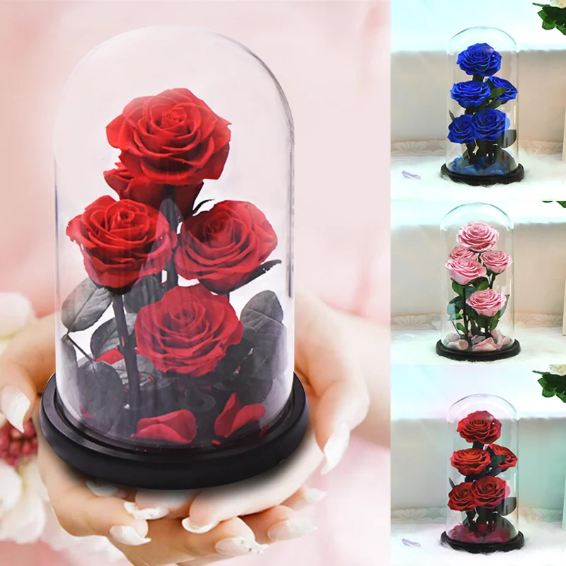 Dropshipping Preserved Rose Beauty and The Beast Real Flowers In A Glass Dome Wedding Mother's Day Birthday Gift for Women