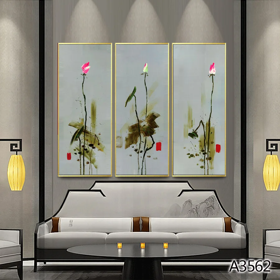 Modern Abstract Oil Painting Print on Canvas 3pcs Chinese style Lily Flower Canvas Art Printing Wall Art Picture for Home Decor