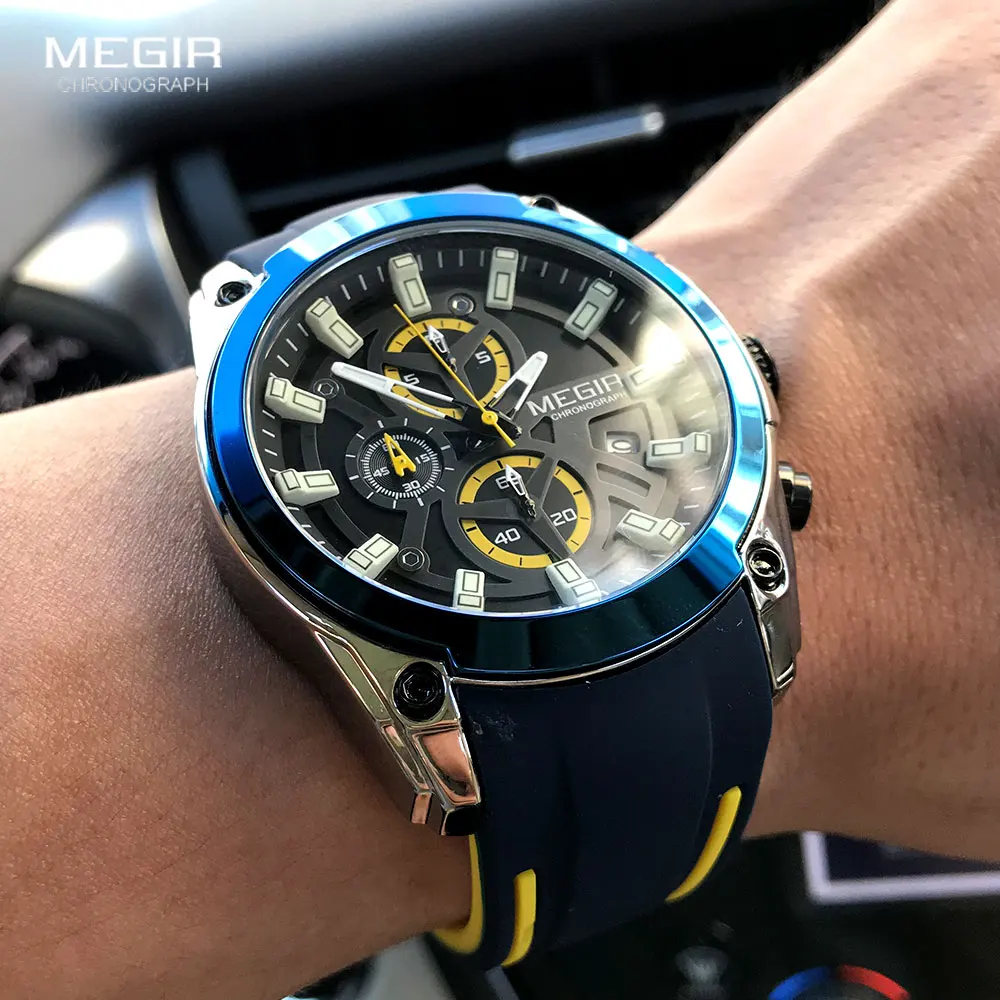 MEGIR Men's Military Sport Watches Men Waterproof Fashion Blue Silicone Strap Wristwatch Man Luxury Top Brand Luminous Watch