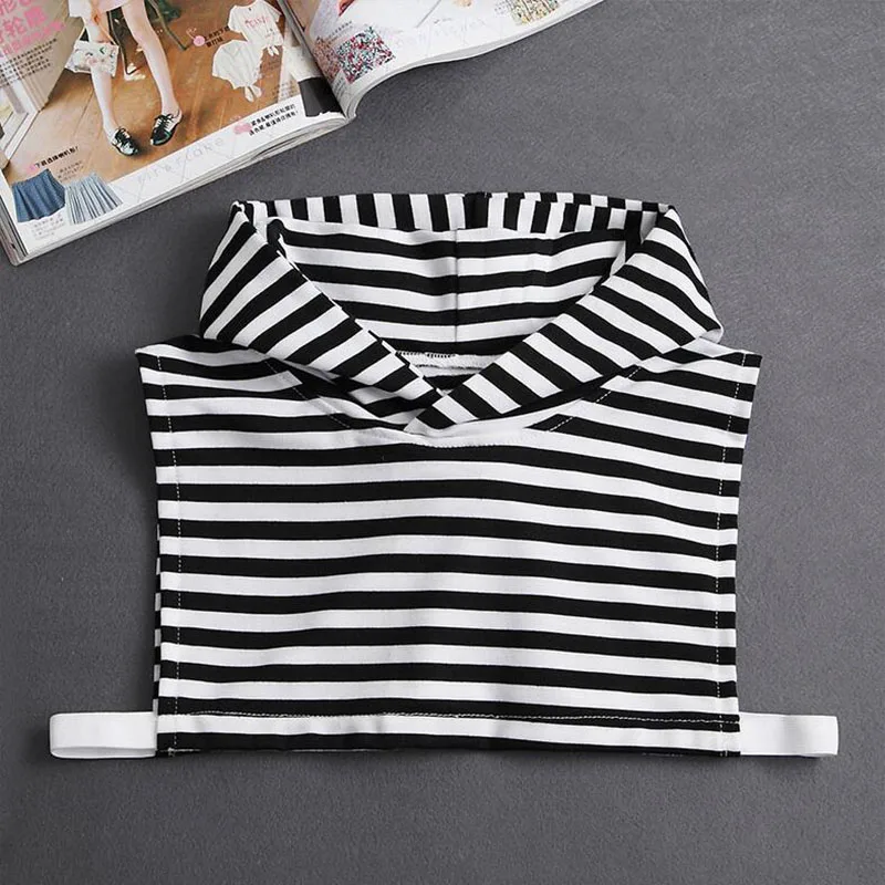 Hooded Detachable Women Shirt Fake Collar Stripe False Collars Woman Warm Half Shirt Women Black White Clothes Shirt Accessories