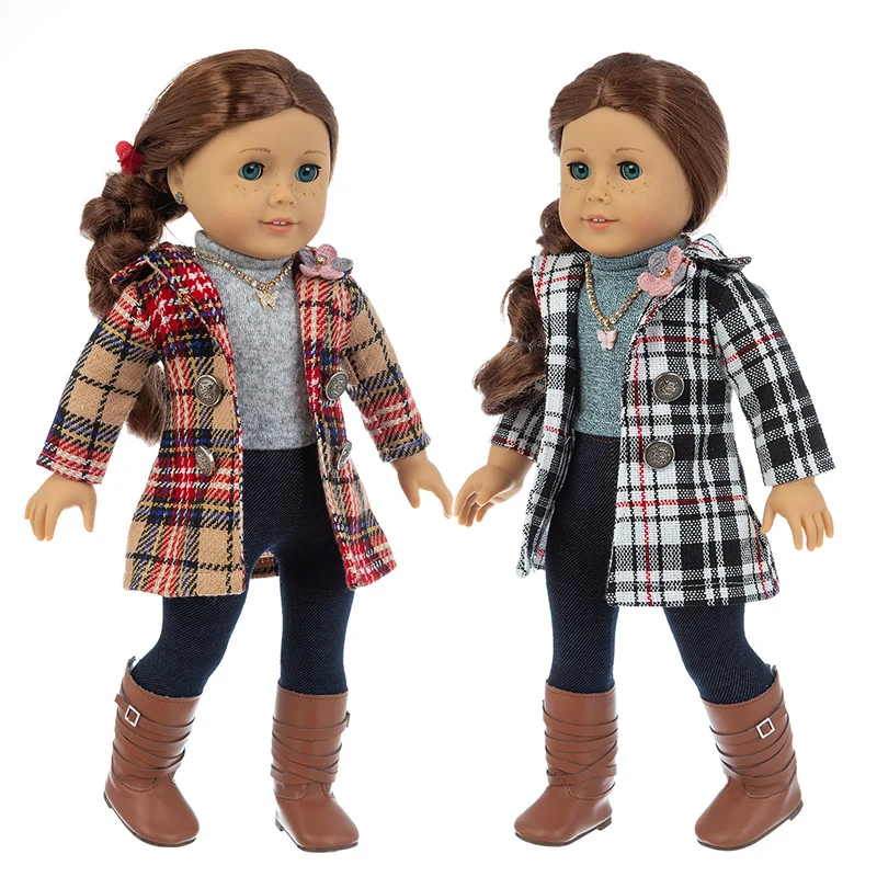 3 sztuki w 1, garnitur w kratę pasujący do 18-calowych ubrań dla lalek American Girl, buty nie są dołączone.