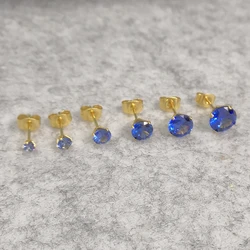Tanzania Blue AAA Zircon Stainless Steel Brief Stud Earrings For Men And Women Size Frome 3mm to 8mm