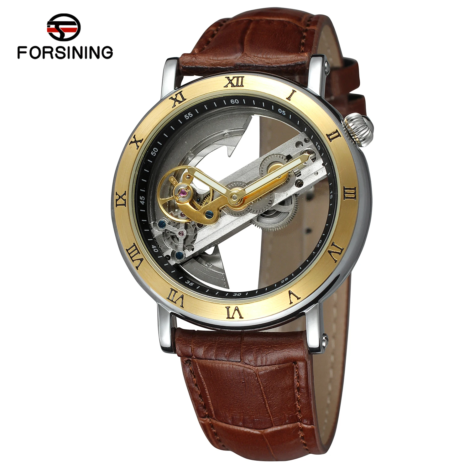 

Forsining Watch Men High-Quality Leather Transparent Dial Automatic Wristwatch Personality Trend Casual Fashion Men's Watches