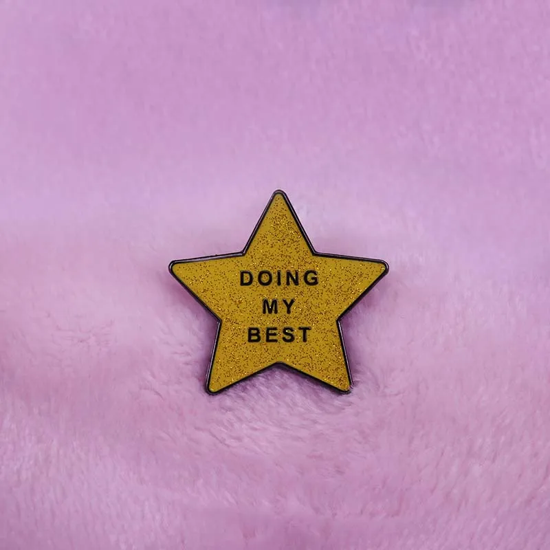 Doing my best glitter star brooch mental health enamel pin positive jewelry