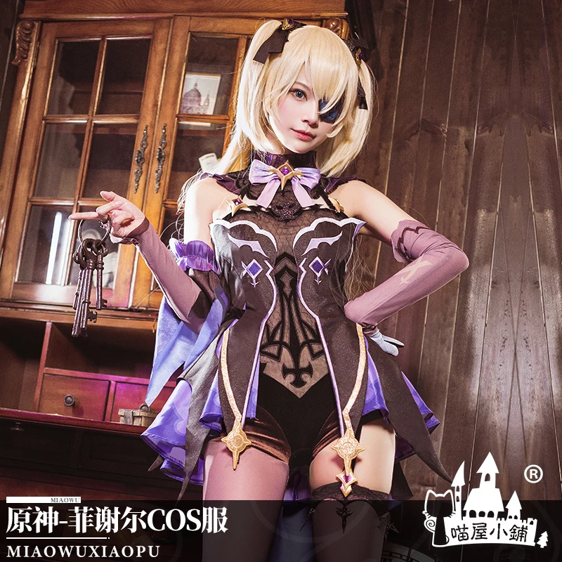 Anime! Genshin Impact Fischl Game Suit Lolita Purple Uniform Cosplay Costume Halloween Carnival Party Outfit For Women 2020 NEW