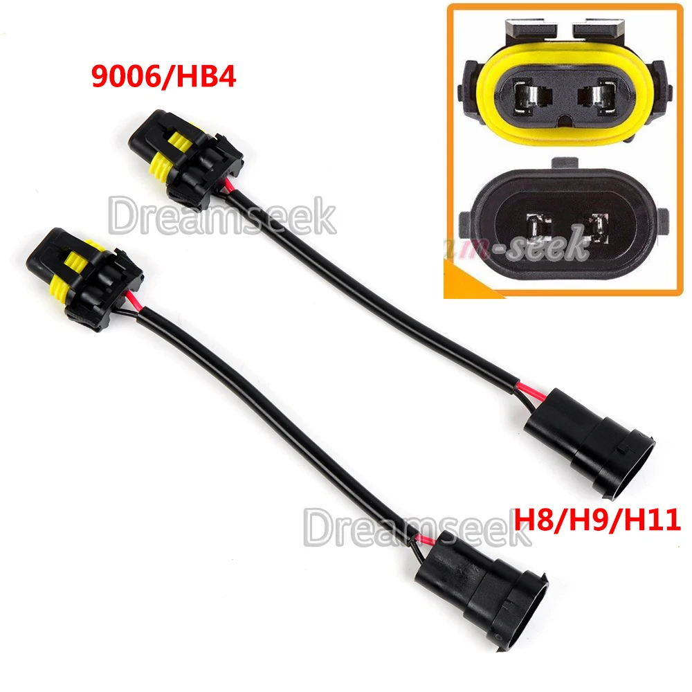 9006/HB4 Male Convert To H8/H9/H11 Femal Converter Socket Adapter Pigtail Harness for Headlight / Fog Lamp 2Pcs