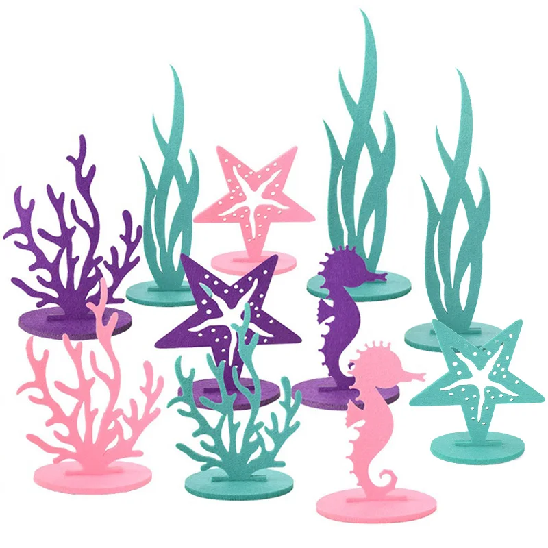 

2Pcs Under the Sea Felt 3D Coral Starfish Seaweed Seahorse Party Table Ornaments Ocean Mermaid Theme Birthday Party Decorations