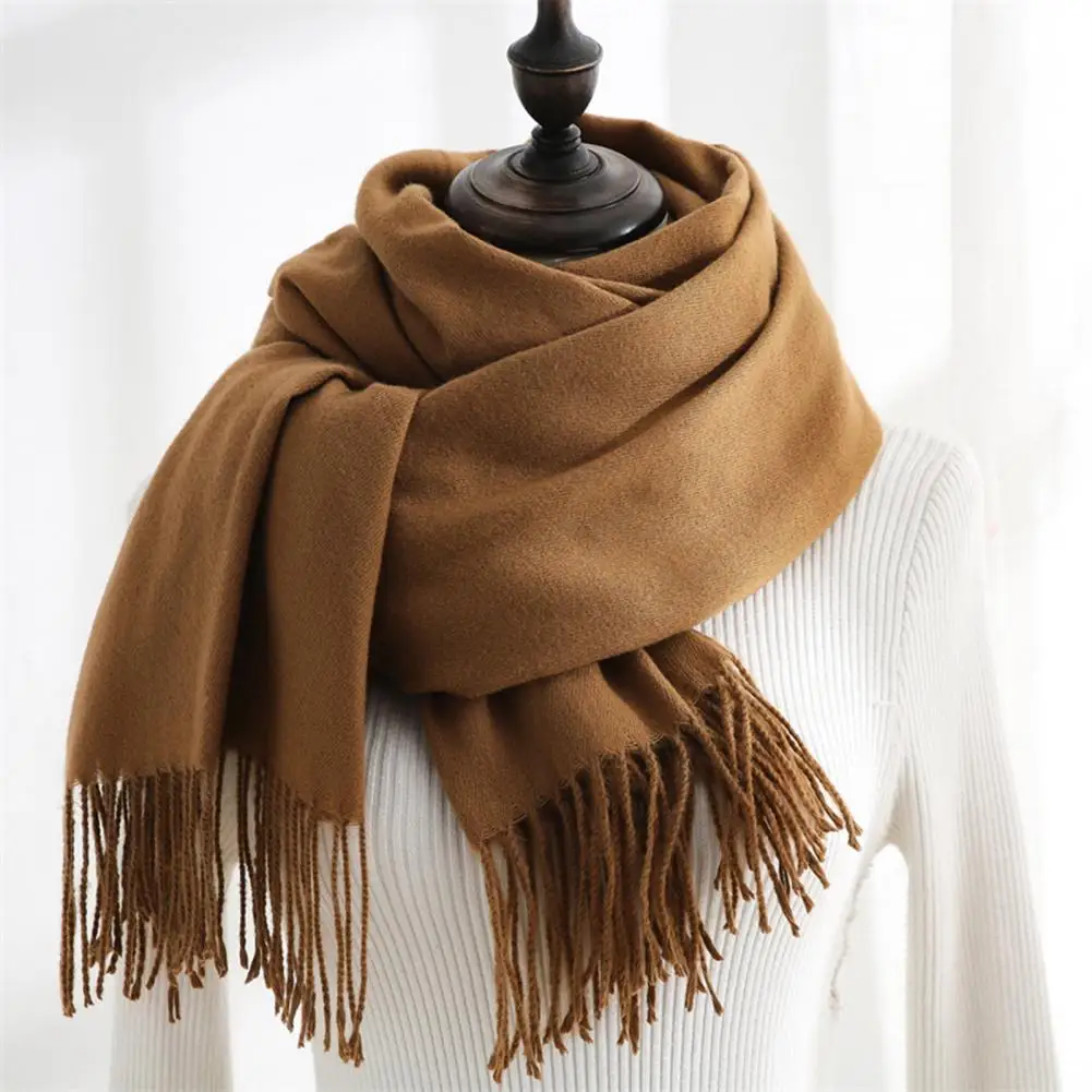 2021 Winter Women Scarf Solid Color Good Warmth Retention Lightweight Japanese Korean Style Mid-length Shawl