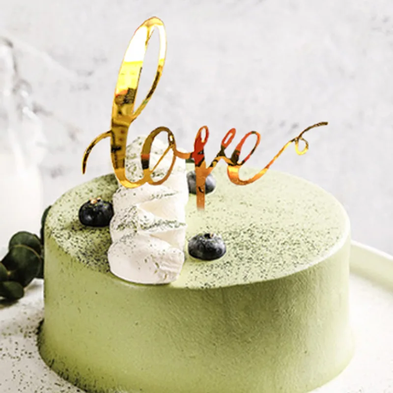 Hand Writing Love Wedding Acrylic Cake Topper Gold Valentine's Day Cake Topper for Wedding Valentine's Day Party Cake Decoration