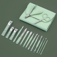 12/16/18pcs Manicure Cutters Nail Clipper Set bag Household green Ear Spoon Nail Clippers Pedicure Nail Scissors Tool sharpe