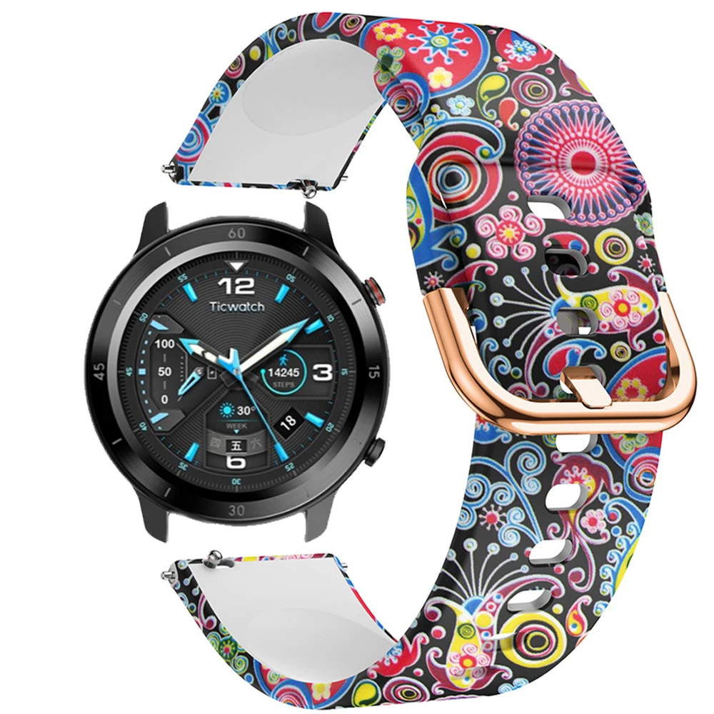 Correas de muñeca de 22MM para Ticwatch GTX, pulsera reemplazable de silicona con impresión de reloj inteligente, para Ticwatch Pro 2020/2019/E2/S2