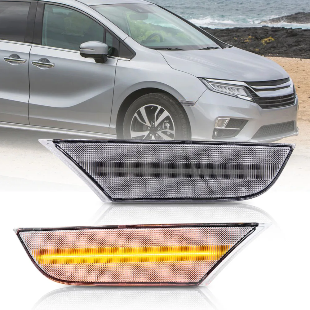 2Pcs LED Side Marker replacement Light Turn Signal Lamp For Honda Odyssey 2018 2019 2020- Clear Lens Amber