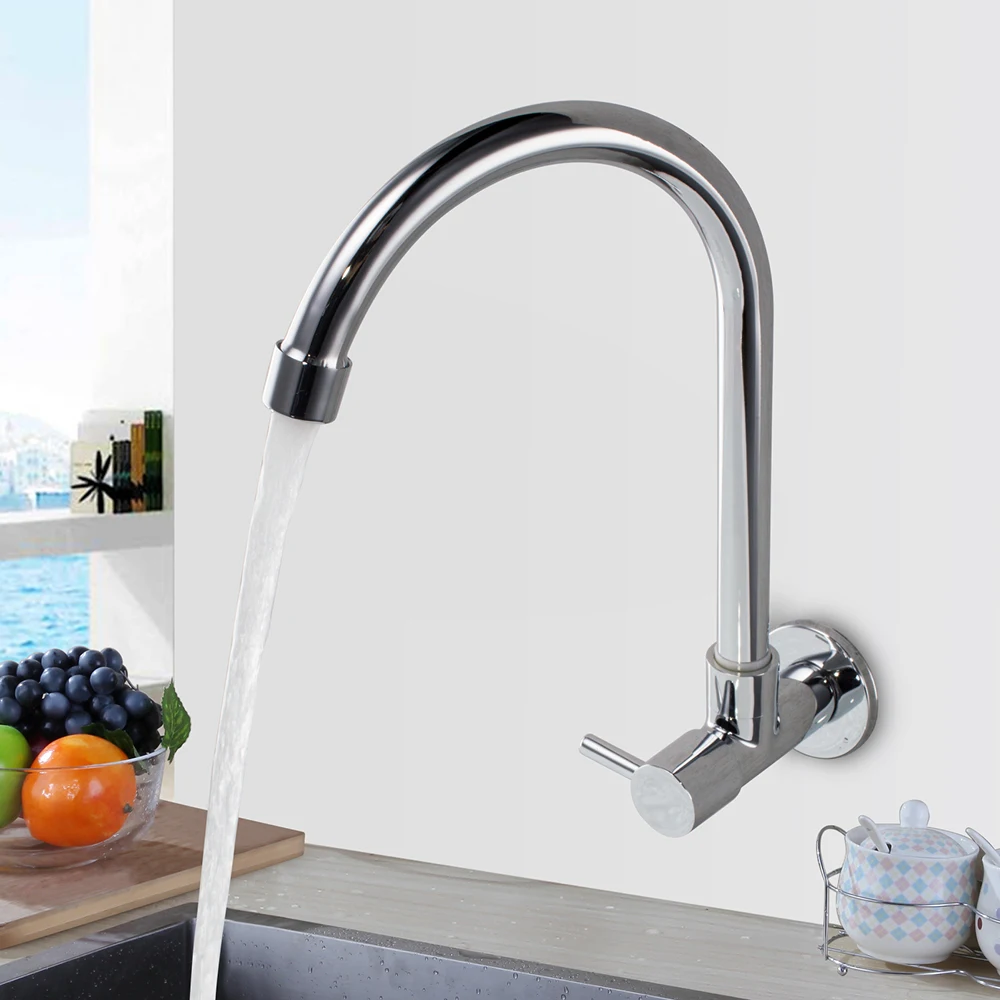 

BANGPU Wall Mounted Basin Faucet Single Handle Stainless Steel Bathroom Sink Faucet 1 Hole Basin Sink Tap Single Cold Chrome