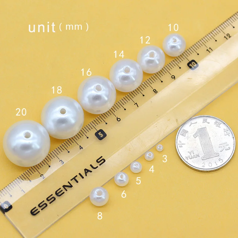 Wholesale 3-20MM 10-1000pcs/Bag Ivory/White ABS Imitation Round Pearls Holes/No Hole Spacer Sewing Beads Necklace Jewelry Making