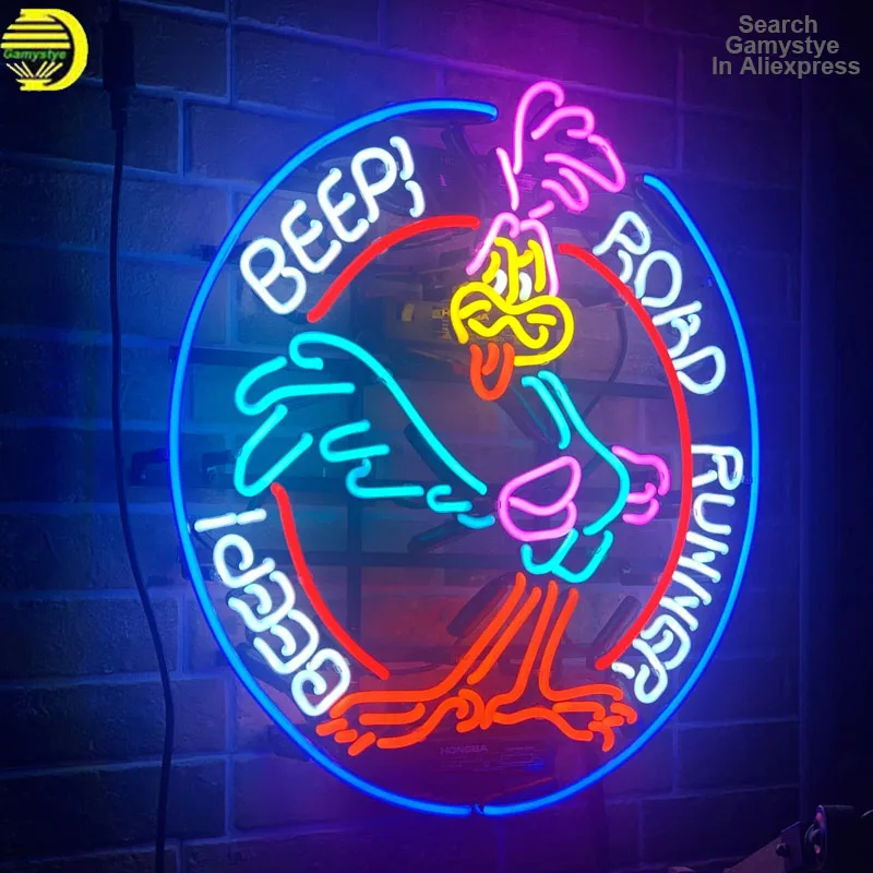 Road Runner Beep Neon Sign Handcraft Aesthetic Room Decor Beer Bar Light Advertisement Neon Signs For Home Wall Light Room Decor