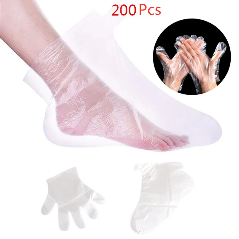 1 Set (100pcs Hand Cover + 100pcs Foot Cover + 100pcs Stickers ) Paraffin Wax Bath Liners Plastic Hand And Foot Hand Care Bags