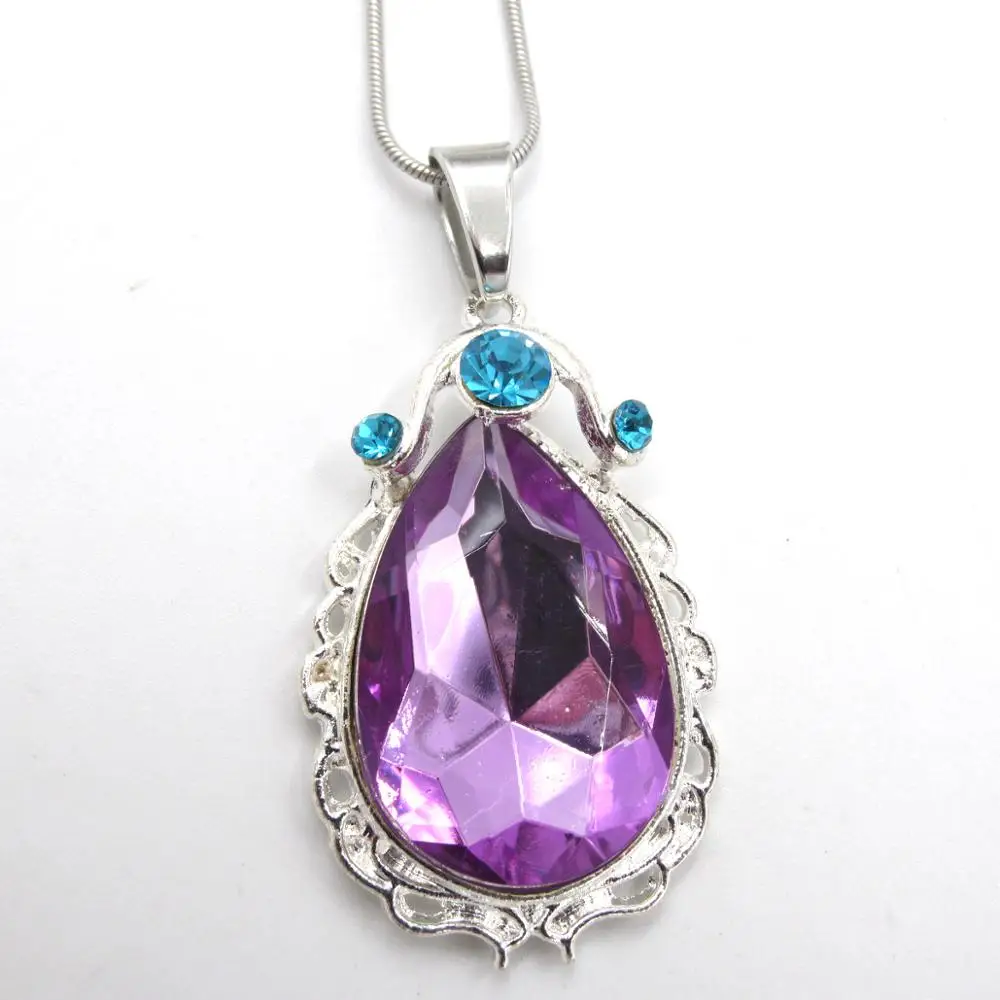 2025 New Child Girls Dress-Up Princess So Fia First Alloy Chain Purple Teardrop Amulet Pendant Necklaces Jewelry Gift For Kids