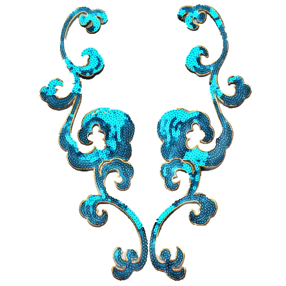 2 pçs ouro prata lantejoulas flora apliques colarinho remendos costurar ferro em emblemas para vestido diy decoração de casamento artesanato azul vermelho rosa