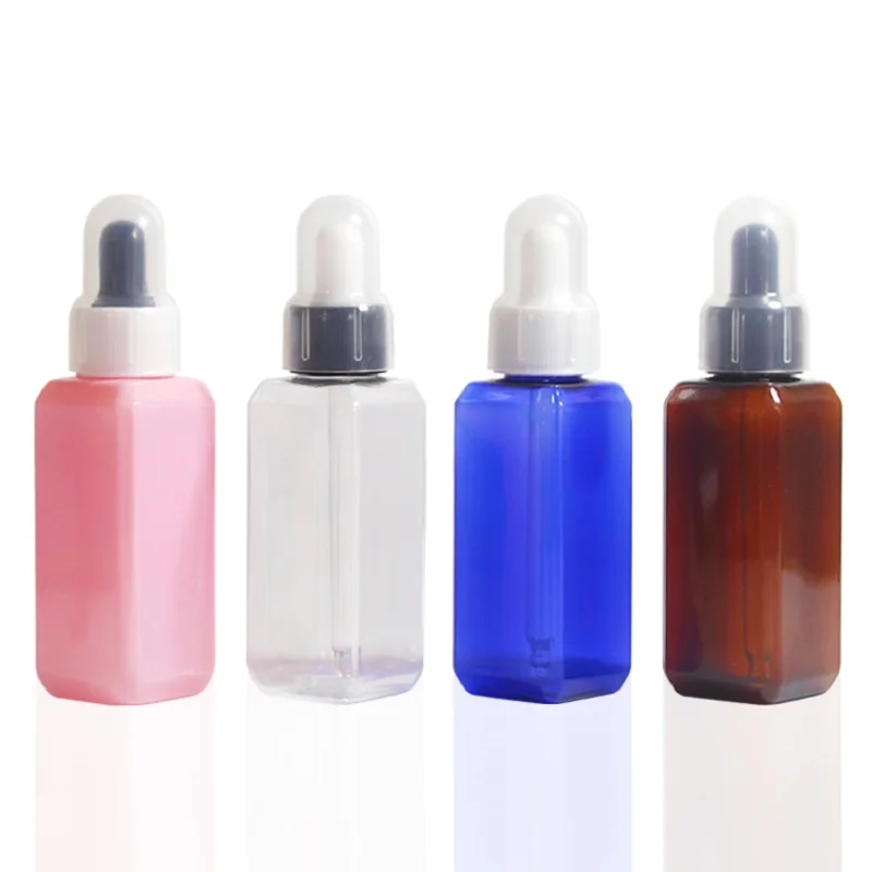 

PET Plastic Dropper Bottle Square Serum Perfume Dropper Bottle Cosmetic Container Refillable 50ML Essential Oil Dropper Bottle