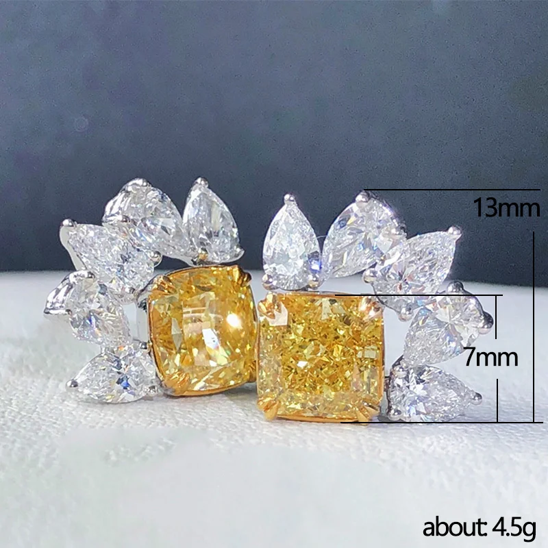 Huitan Luxury Princess Square Yellow CZ Stud Earrings for Women Bright Accessories Lovely Female Earrings Party Fashion Jewelry