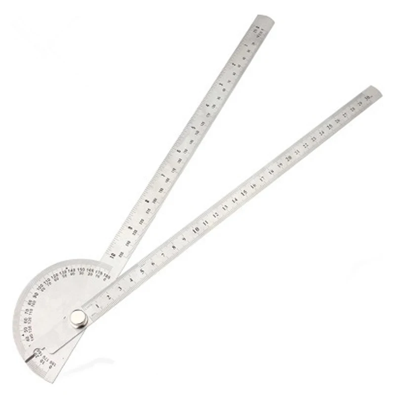 180 Degree 200 /250mm Stainless Steel Adjustable Double-arm Angle Ruler with Round Head Rotary Protractor Tool for Measurement