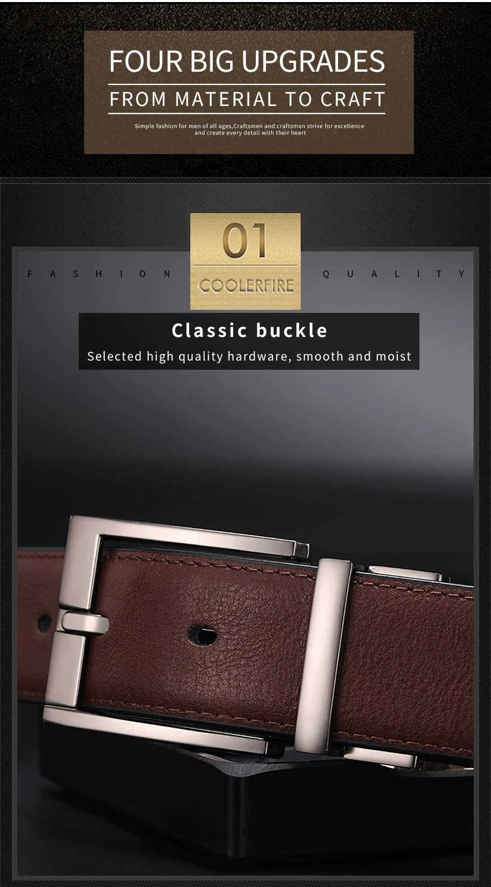 Wendegürtel aus echtem Leder für Herren, neuer Business-Kleidungsstil, braun und schwarz, wiederverwendbare Schnalle HQ110 – Detail 5