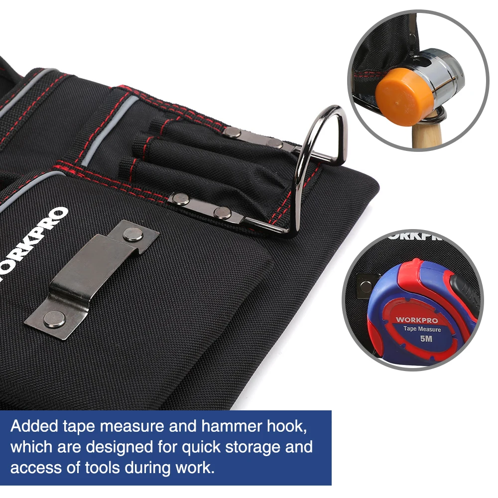 WORKPRO Multi-functional Electrician Tools Bag Waist Pouch with Adjustable Belt Storage Carrying Pouch