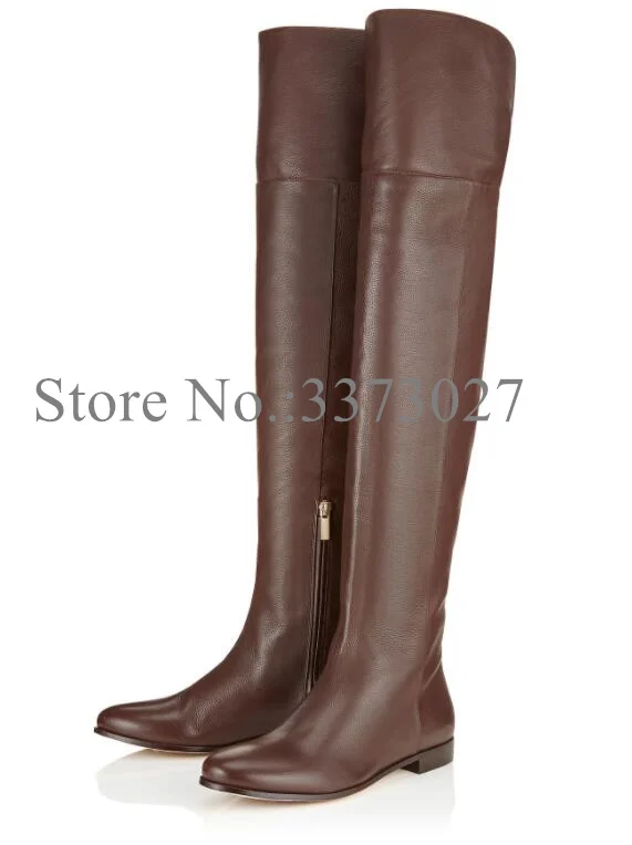 New Brown Leather Woman Flat Long Boots Fashion Black Large Size Lady Over the Knee Boots Sexy Female Casual Boots Dropship