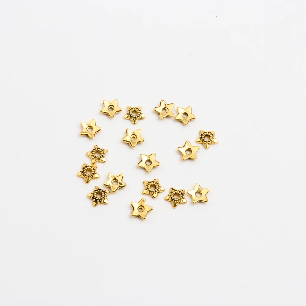 50 stücke Alte Kupfer Splitter Gold Bronze Fünfzackigen Stern Mit Loch Form Metall Spacer Bead Caps Für Halskette armband Schmuck – Detail 8