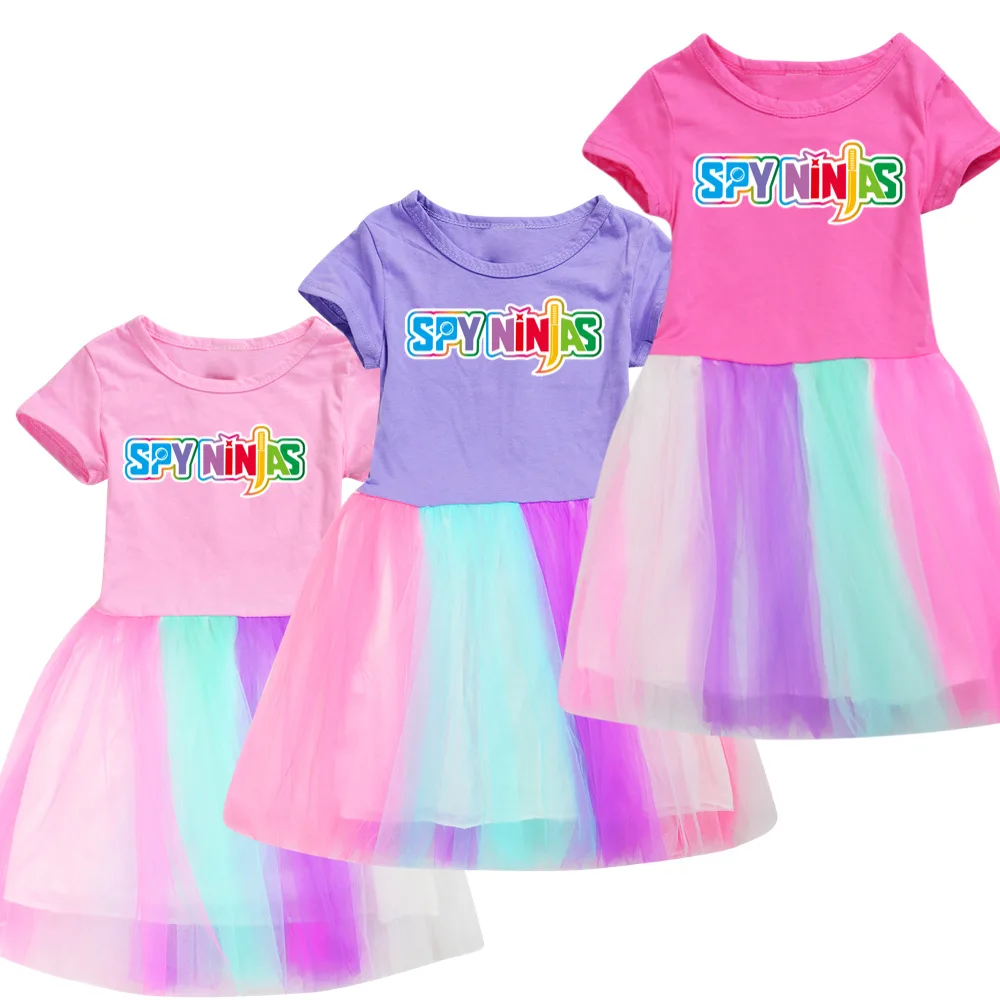 

Fashion SPY NINJA Net Yarn Girls Skirt New Cotton Summer Short-Sleeved Skirt Children Princess Dress Kids Dresses for Girls