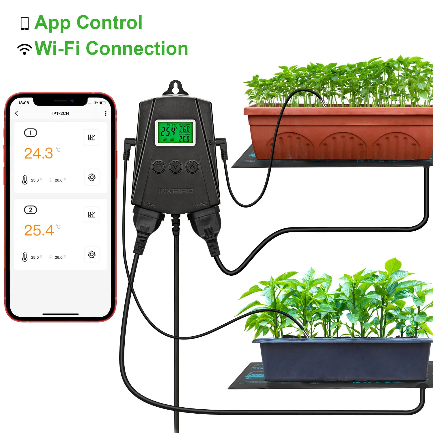 Inkbird WiFi Heat Mat Thermostat IPT-2CH Temperature Controller US/EU Plug for Seed Germination Reptiles Home Brewing Incubation