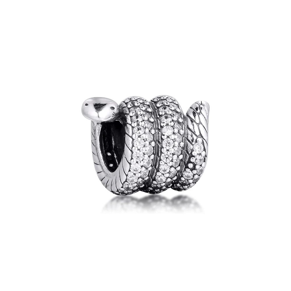 

925 Sterling Silver Bead Sparkling Wrapped Snake Charms Fits Bracelet Clear CZ 925 Silver Beads for Jewelry Making 2020 New