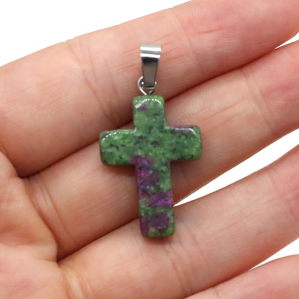 4pcs Natural Stone Cross Shape Pendant Charms Natural Agates Stone Pendant Making for Women Jewelry Necklace Gift 18x25mm