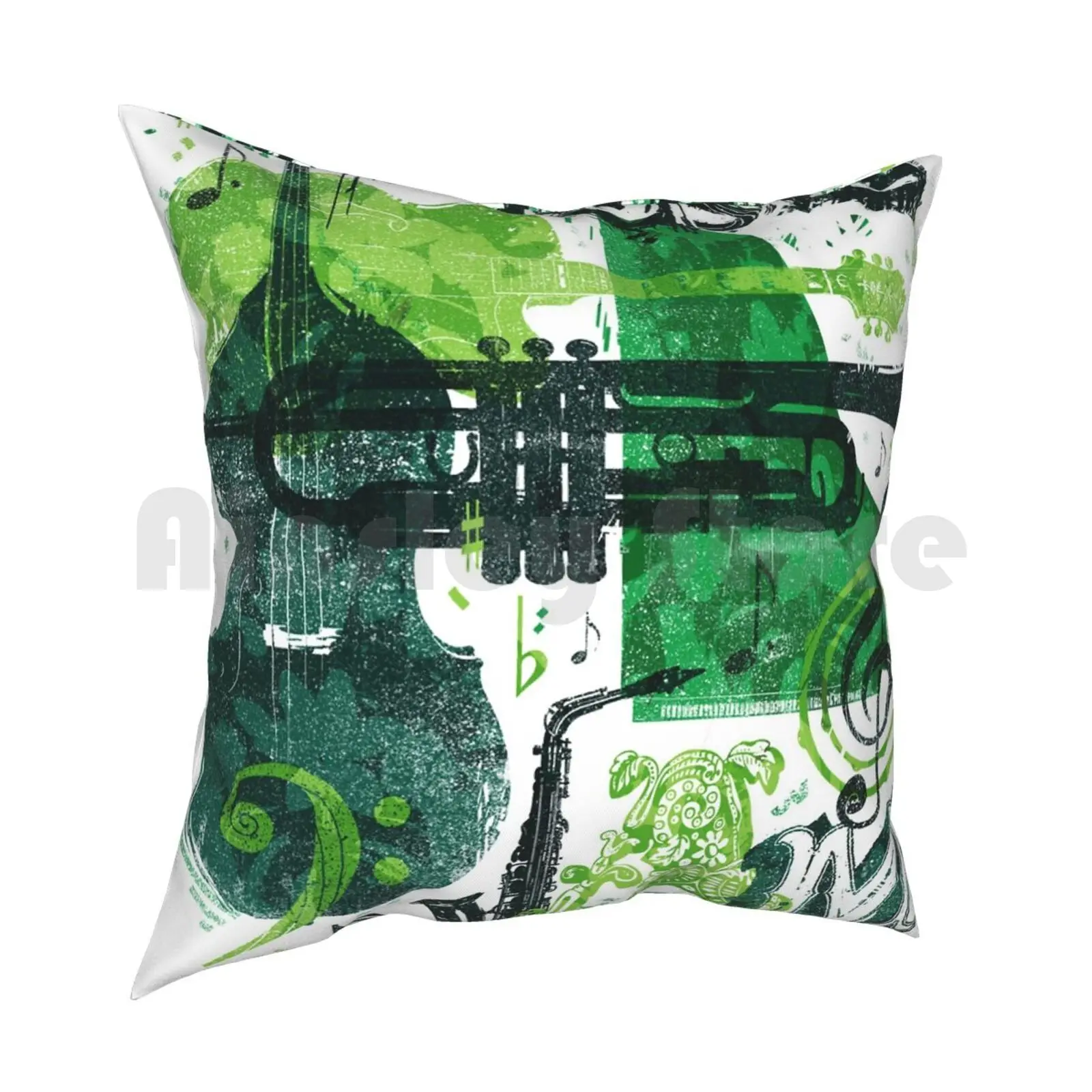 Music Jam Pillow Case Printed Home Soft DIY Pillow cover Music Instruments Musical Instruments Musical Notes Green Texture