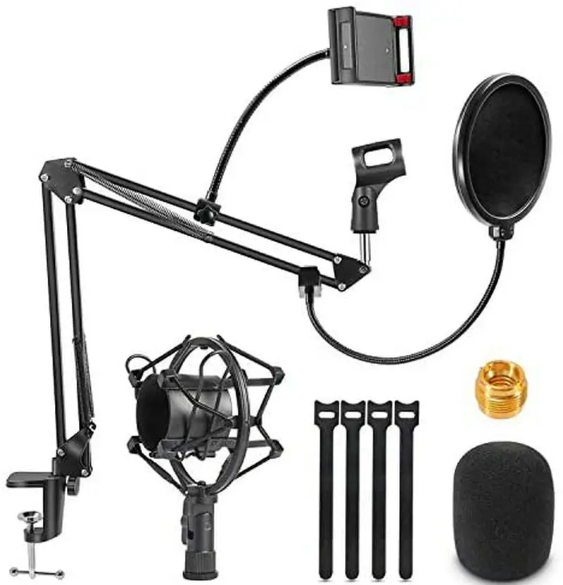 

Heavy Duty Microphone Stand with Shock Mount Mic Clip Holder Boom Scissor Arm Bracke For BM 800 Blue Yeti Mic