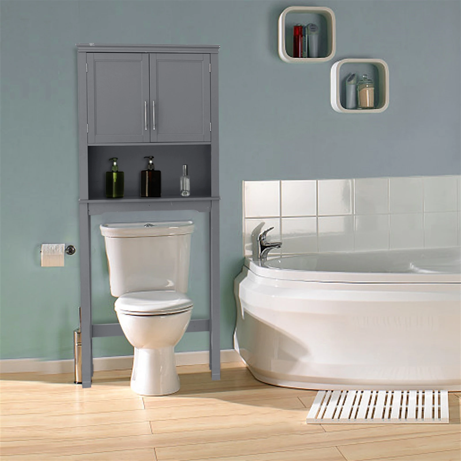 FCH Two-Door Toilet Cabinet Grey   Bathroom Toilet Cabinet Bathroom Cabinet