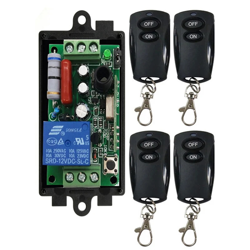 Wireless Remote Control Light Switch 10A Relay Output Radio 220V 1 Channel Receiver Module + 50-500M ON OFF Symbol Transmitter