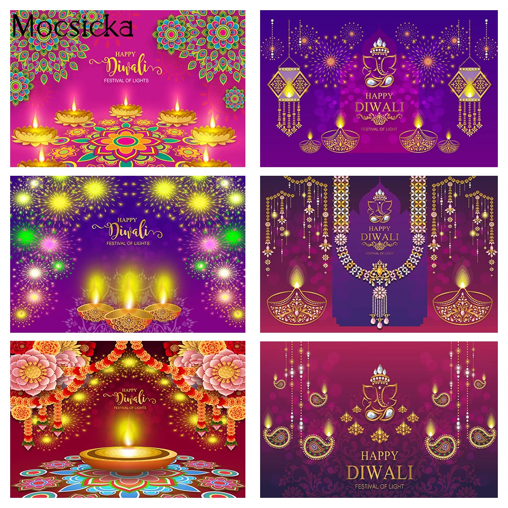 Diwali Festival Party Backdrop for Photography Mural India Diwali Candle Burning Lights Laxmi Puja Background Photo Studio