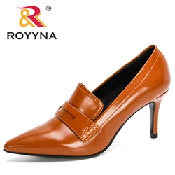 ROYYNA-zapatos de tacón fino con punta estrecha para mujer, calzado de vestir, de cuero, para boda, de alta calidad, originales, nuevos diseñadores