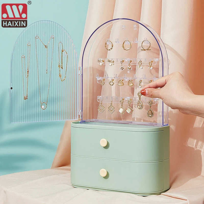 

Plastic Jewelry Organizer Dust-proof Earrings Holder Jewelry Storage Drawer Box Necklace Display Stand Jewelry Storage Rack Ring