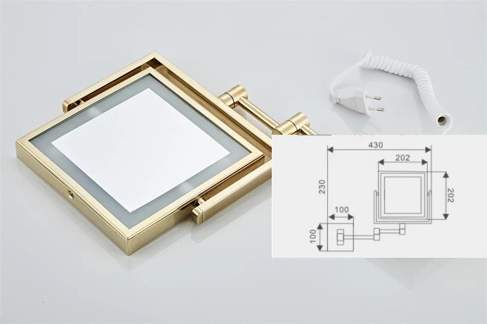 Imagem -06 - Espelho para Penteado Polegadas Duas Faces 3x 1x Montado na Parede Dourado Quadrado Led Dobrável de Latão Maquiagem Cosmético Presente para Mulheres