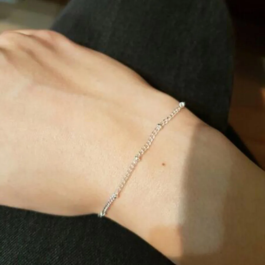 Simple Bracelet Satellite Chain Circle Charm gold color silver color Plated with Extended Chain Women Girls Gift