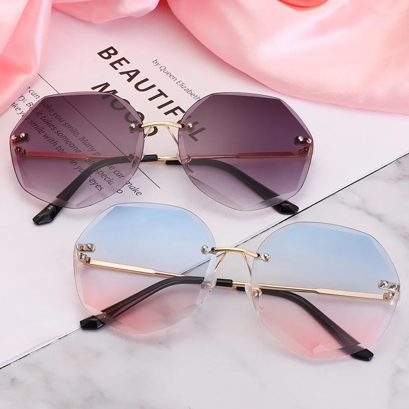 Fashion Rimless Gradient Sunglasses Women Brand Designer   Shades Cutting Lens Metal Frames Vintage Sun glasses oculos de sol