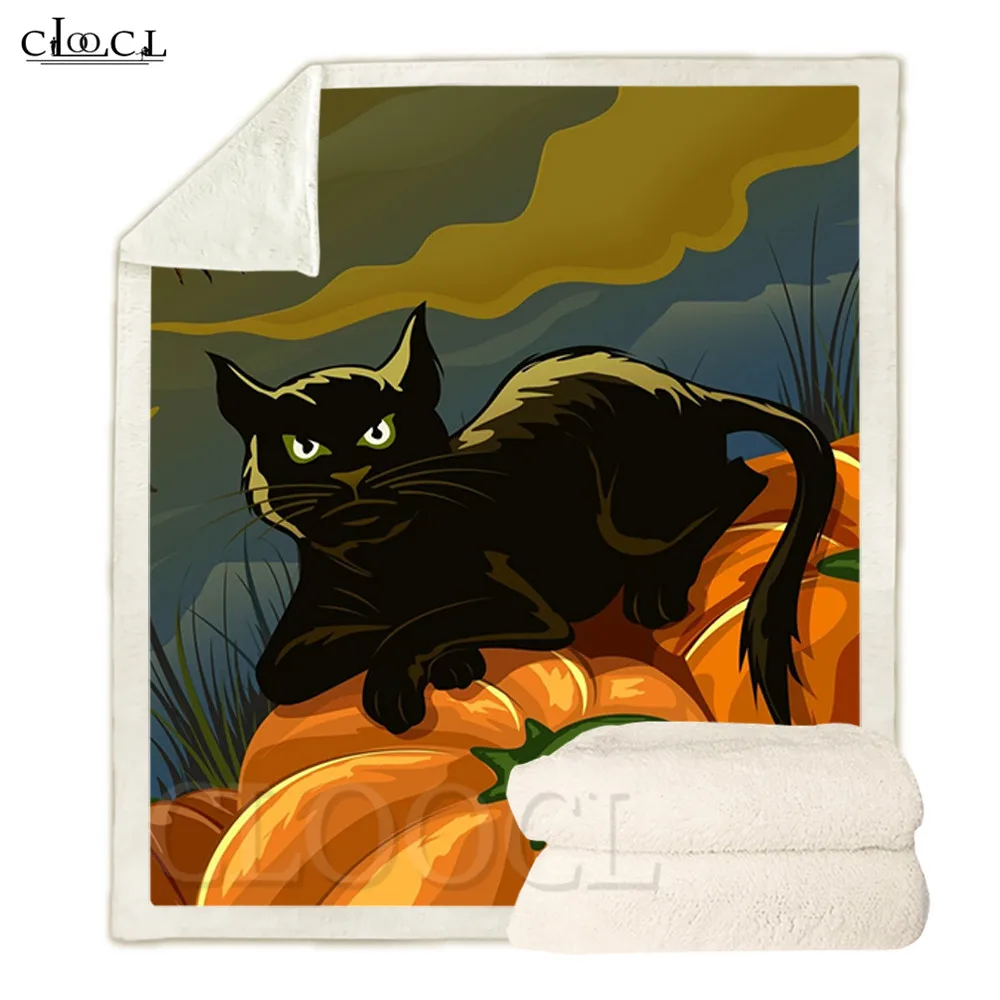 HX Halloween  Blankets Jack-o-lantern And Toothy Cat 3D Print Plush Quilts Halloween Blanket Gifts For Boys Girls