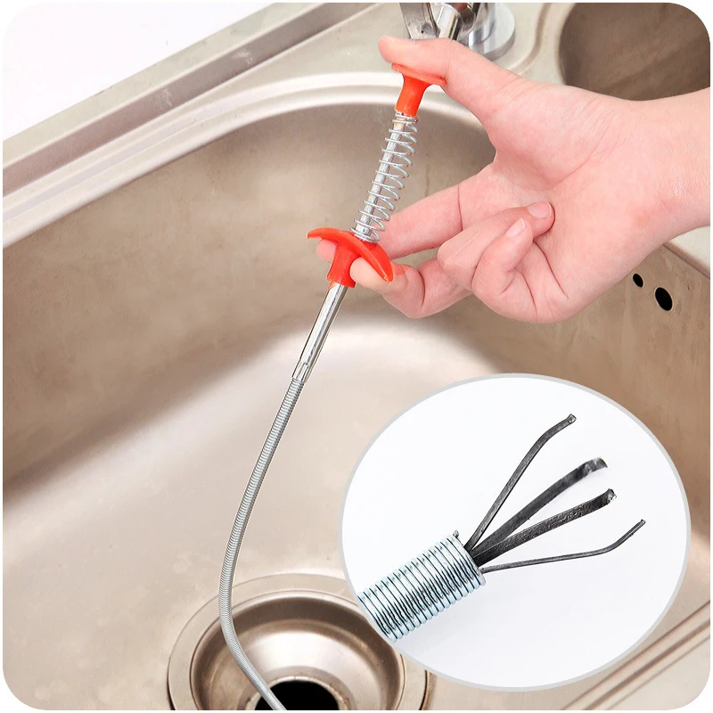 60/90cm Spring Pipe Dredging Tool Flexible Grabber Pickup Snake Cable Aid Grab TrashA Drain Auger Unclog Hair Drains Sink Toilet