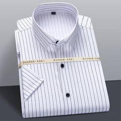 Men's Summer Short Sleeve Stretch Striped Dress Shirts Standard-fit Formal Business Wrinkle Resistant Thin Classic Basic Shirt